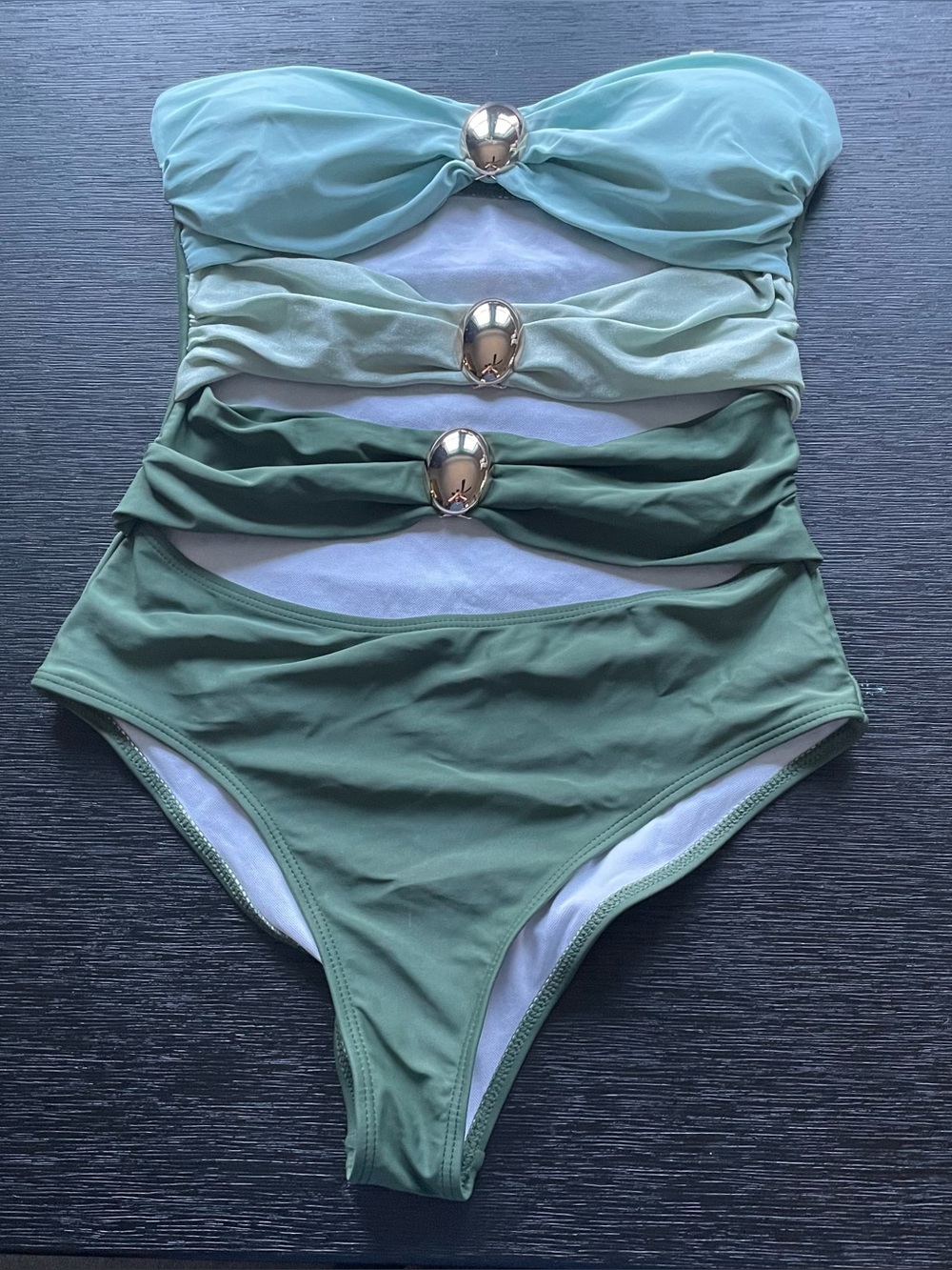 Blue green color block one piece swimsuit small